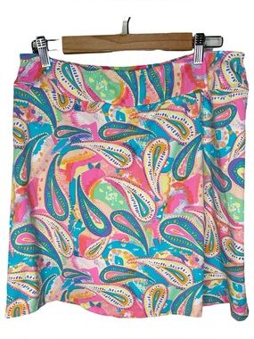 Lulu B Colorful Paisley Skort Size Large Zip Pocket Pickleball Tennis Golf